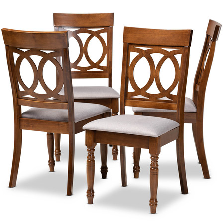 BAXTON STUDIO Lucie Grey Upholstered and Walnut Wood 4-Piece Dining Chair Set 171-9877